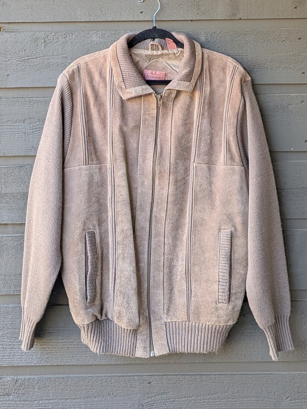 VTG 80s Boulevard by Block Tan Suede Leather Patchwork Bomber Jacket XL